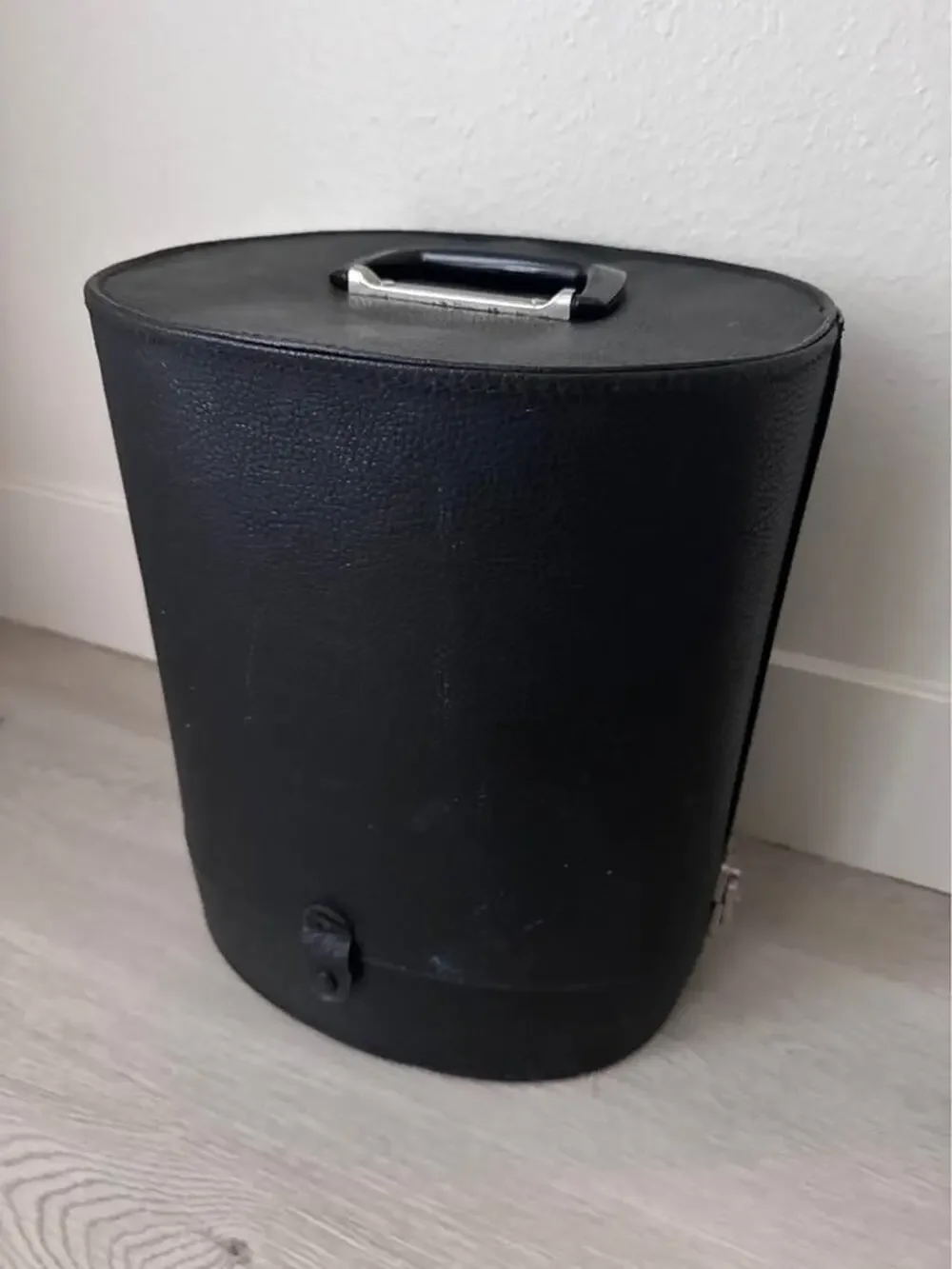 Vintage Large Textured Faux Leather Black Hat Box or Wig Case With Handle